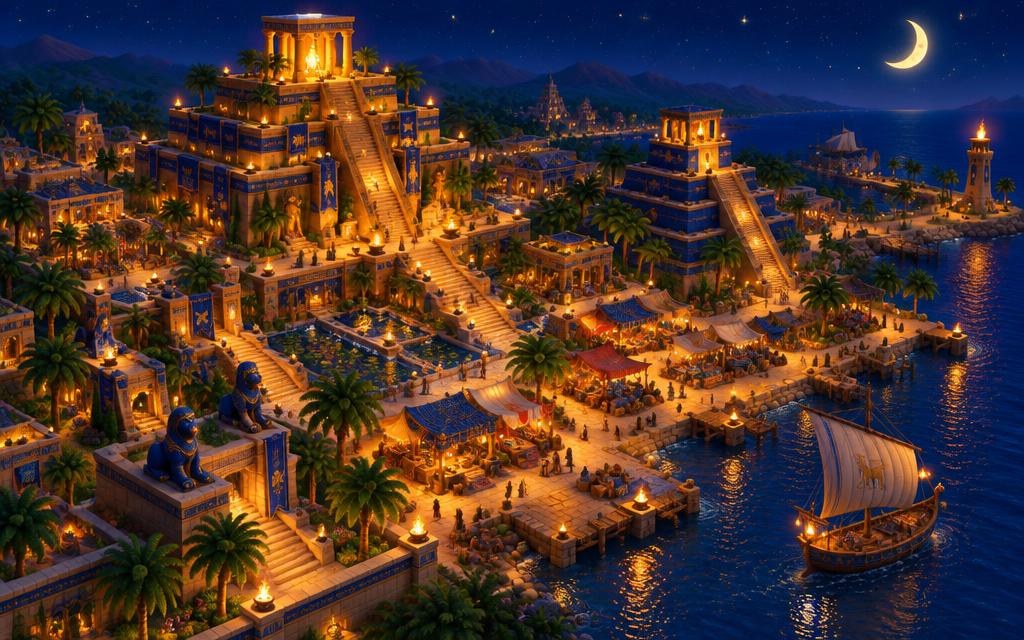 Your golden temple city glowing at night